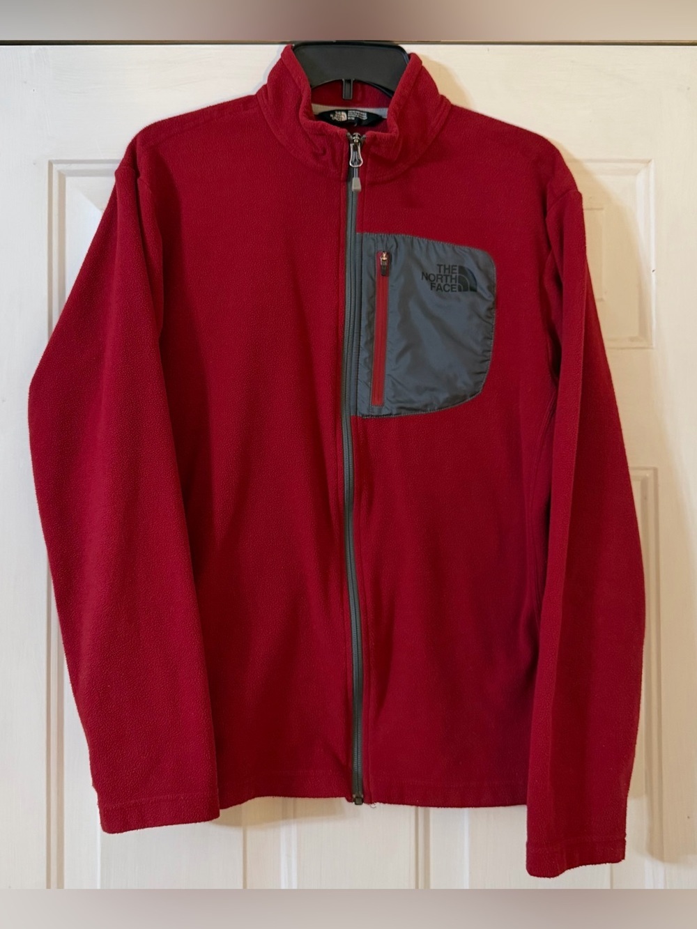The North Face Red Full-Zip Fleece Jacket with Contrast Chest Pocket